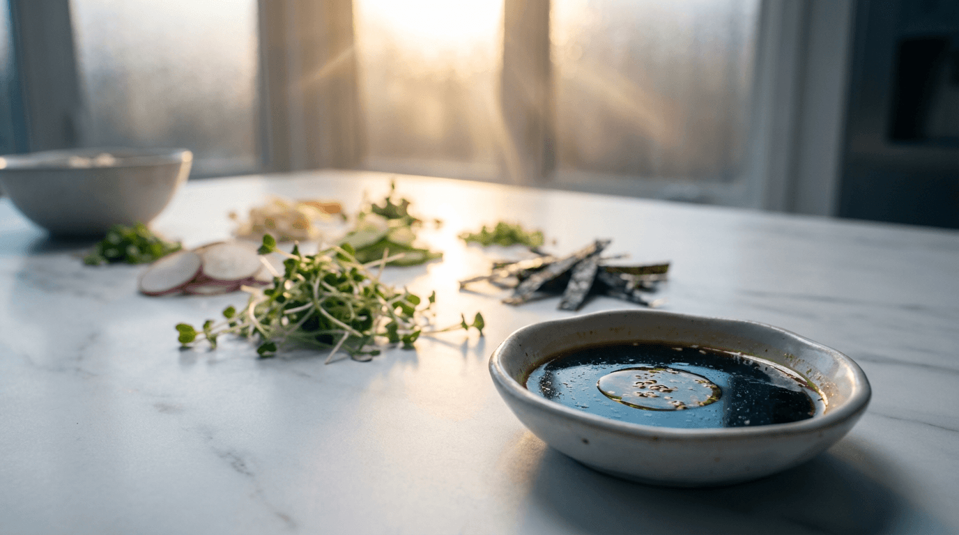 Fresh poke bowl being prepared with vibrant ingredients and natural lighting